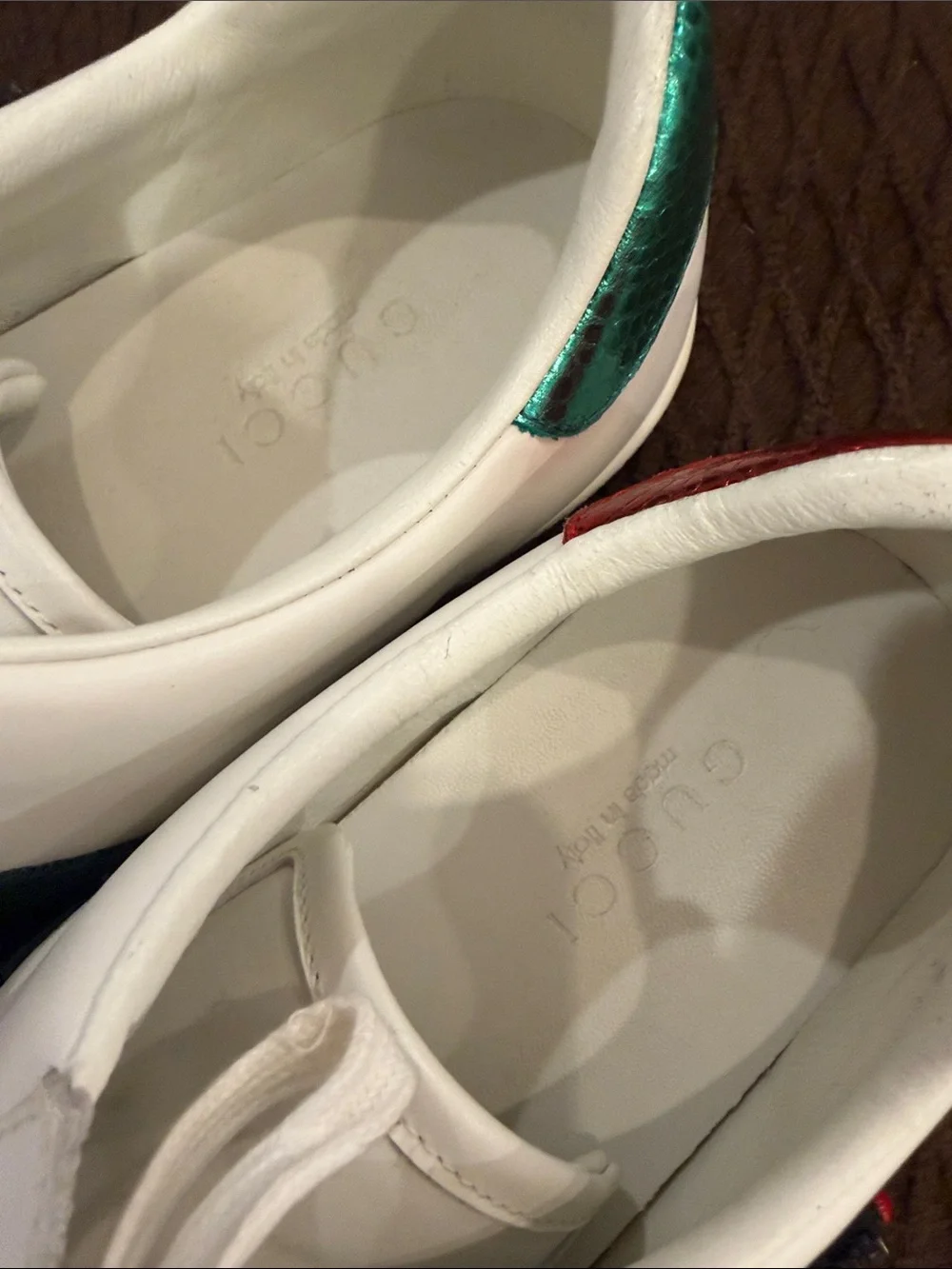 Gucci Leather Sneakers w:Green and Red Stripes and embroidered sequin arrow